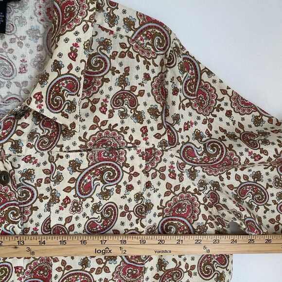 St Tropez Linen Jacket 1X Floral Multicolor Trucker Cropped Lightweight - Picture 4 of 7